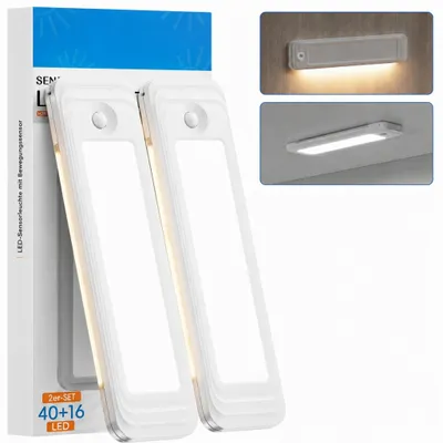 Produktbild von 2er-Set LED-Nachtlichter mit Bewegungsmelder, 3 Modi, 3 Lichtfarben, kabellose, dimmbare Schrankleuchten, magnetische, wiederaufladbare Sensorlichter
