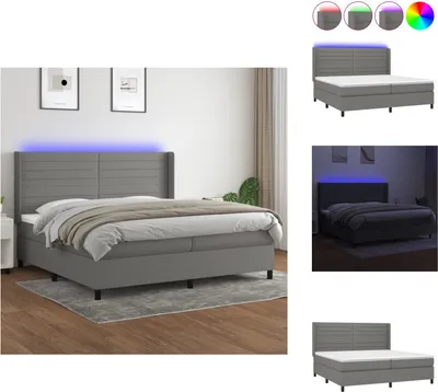 Produktbild von vidaXL Boxspringbett mit Matratze & LED Dunkelgrau 200x200 cm Stoff -  Betten & Bettgestelle
