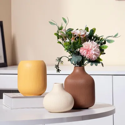 Image de Ensemble de 3 vases en céramique décoratifs, idéal pour les fleurs séchées