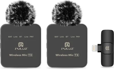 Produktbild von PULUZ PU647B Drahtloses Mikrofonsystem mit 1 Empfaenger und 2 Sendern, 10 m uebertragungsreichweite, integrierter Akku-Ersatz fuer iPhone, Computer, Laptop, Kamera fuer Live-Streaming, Interview, Vlog