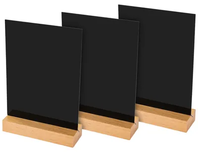 Kreidetafel mit Holzfuß als Tischaufsteller von HMF in DIN A5 Hochformat in Schwarz, 3er Set