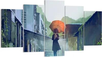 Produktbild von Bild auf Leinwand - Leinwandbild - Frau Straße Haus - 160x85cm - Wand Bild - Wanddeko - Wandbilder - Leinwanddruck - Bilder - Kunstdruck - Wanddekoration - Leinwand bilder - Wandkunst - EA160x85-3918