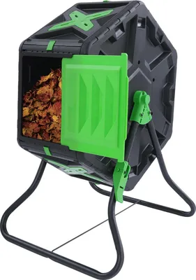 Zdjęcie produktu dla Kompostownik - Obrotowy bęben - Pojedyncza komora - Pojemność 70 l - Sześciokątny kształt - Boczne drzwi przesuwne 27×21 cm - Czarny + zielony