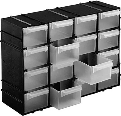 Image de Boîte de rangement Famanu pour petites pièces, 16 compartiments, 22x15x8 cm, noire
