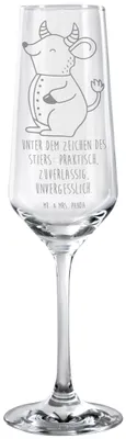 Produktbild von Mr. & Mrs. Panda Champagnerglas Stier Astrologie - Transparent - Geschenk, Sektkelch, Sektflöte, Glas, Geburtstagsgeschenk, Trinkglas, Sternzeichen, Tierkreiszeichen
