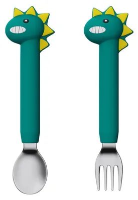 Produktbild von Baby Besteckset Lernlöffel Kinderbesteck für Kinder ab 18 Monaten Grüner Dinosaurier Lang