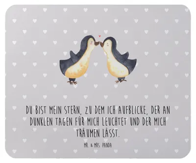 Produktbild von Mr. & Mrs. Panda Mouse Pad Pinguin Liebe - Grau Pastell - Geschenk, pc mauspad, Love, Freundin, Vertraut, Mousepad, Paar, Geschenkidee, laptop