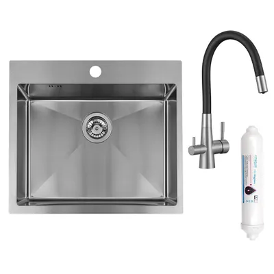 Produktbild von Spülbecken mit einer Kammer, Siphon und Küchenarmatur mit Filtersystem, 1 Becken Spüle