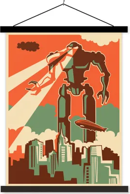 Produktbild von MuchoWow® Textilposter Roboter - Vintage - Zeichnung 90x120 cm mit schwarzem Rahmen - Dekoration