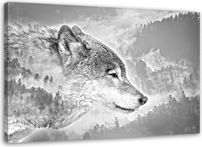 Image de Toile loup sur fond enneigé 120x80 cm Feeby gris tableau mural prêt à accrocher
