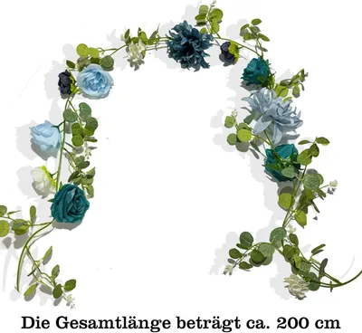 Produktbild von Kunstpflanze Blumengirlande Deko Künstliche Blau Rose Girlande