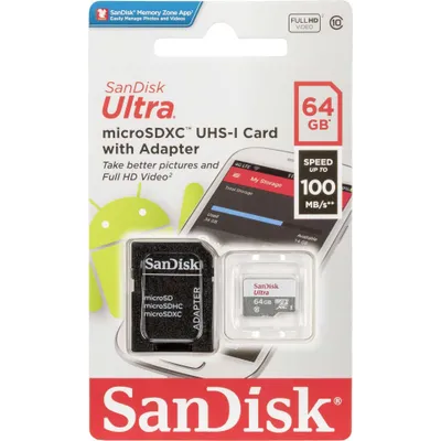 Image de Carte SD MicroSD 64GB SanDisk Ultra Class 10 avec adaptateur