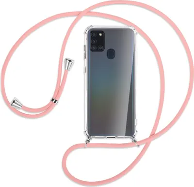 Produktbild von Handykette Backcover-Schutzhülle mit Band (Metall silberfarben) für Samsung Galaxy A21s - rosa