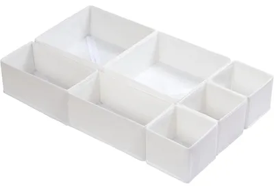 Productafbeelding van Opbergdozen set van 7, wit, inklapbaar, geschikt voor MALM lades, voor kleding, kasten en commodes