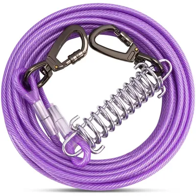 Image de Laisse de sécurité pour chiens avec attache à ressort, 9 mètres, violet, 5 mm, en acier inoxydable et PVC