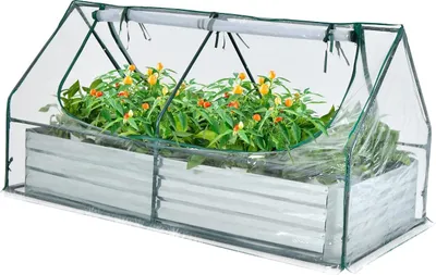 Produktbild von GOPLUS 2 in 1 Gewächshaus mit Gartenbeet, Treibhaus mit Metall Pflanzkasten & PVC-Abdeckung, Gartenhäuschen mit 2 Fenster