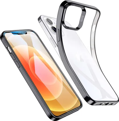 Produktbild von Silikonhülle für Apple iPhone 12 Mini 5,4 Zoll, schwarzer Rahmen, transparente Rückseite