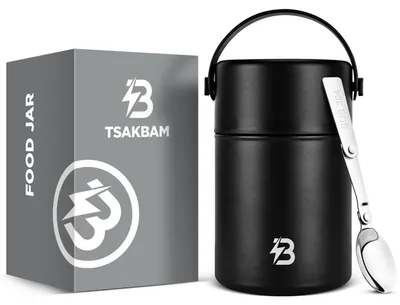Immagine prodotto di Contenitore termico per alimenti da 850 ml, acciaio inossidabile, a doppia parete, isolamento sottovuoto, colore nero