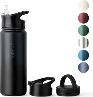 Produktbild von Trinkflasche Edelstahl 500ml Thermo Flasche Sport Isolierflasche schwarz Vinsun