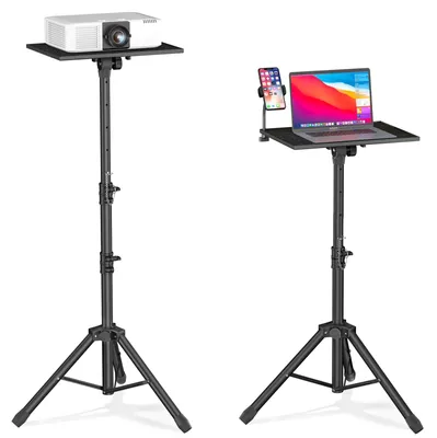 Projektorstativ höhenverstellbar 91-119 cm, mit Laptopablage und Telefonhalter