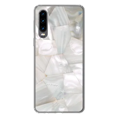 Produktbild von MuchoWow® Handyhülle Schutzhülle Hülle für Huawei P30 Naturstein - Perlmutt - Weiß Silikon Softcase Handy Hülle - Kartenbesitzer