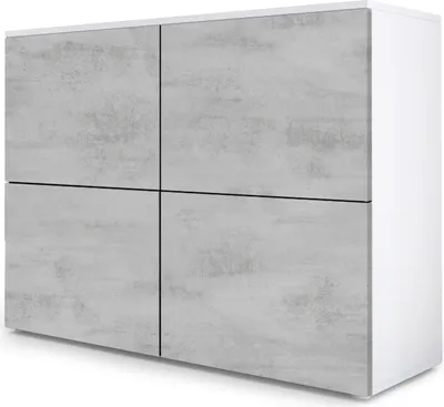 Produktbild von Vladon Sideboard Rova, Germany, Kommode mit 4 Türen, Weiß matt/Beton Oxid-Optik (92 x 72 x 35 cm)