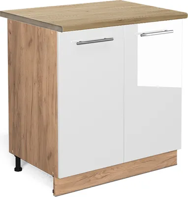 Produktbild von Küchenunterschrank Vicco Fame-Line Weiß Hochglanz 80 cm mit Regal, AP Eiche, Model 45980