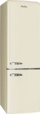 A cream-colored retro-style refrigerator is shown.
