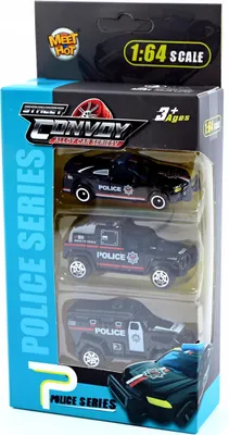 Produktbild von Polizei Spielzeugautos 3er Set - Metall Polizeiwagen Einsatzfahrzeuge für Kinder 7cm