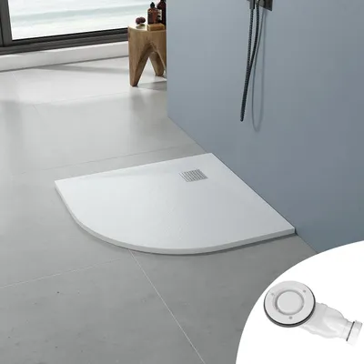 Produktbild von AQUABATOS SMC Duschwannen für badezimmer antirutsch, schieferoptik duschtasse fächerförmig, modern-design brausewanne weiße extra-flach 90cm mit Abdeckung Siphon/Ablaufgarnitur