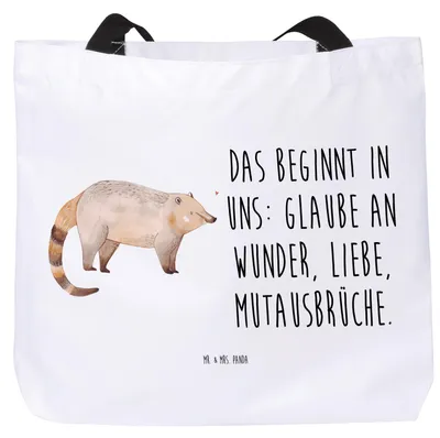 Produktbild von Mr. & Mrs. Panda Reisetasche Nasenbär - Weiß - Geschenk, Rüsselbär, Tasche, Tote Bag, Strandtasche, Lustige Sprüche, Laptoptasche, Bär, Tragetasche, Nasenbären