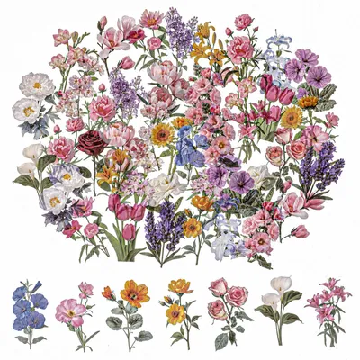100 Blumen-Sticker, transparent, Vintage, für Scrapbooking & DIY