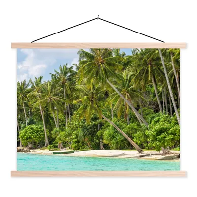 Produktbild von MuchoWow® Textilposter Palme - Meer - Tropisch 120x90 cm mit holzfarbenen Rahmen - Magnetisch