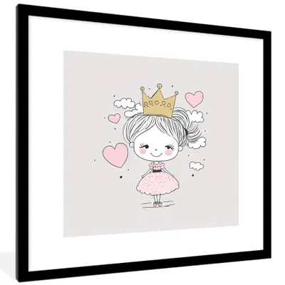 Produktbild von MuchoWow® Gerahmtes Poster Prinzessin - Krone - Rosa - Mädchen - Pastell 40x40 cm - Poster mit Schwarzem Bilderrahmen Wandposter Rahmen Foto Bilder - Poster - Plakat im Rahmen