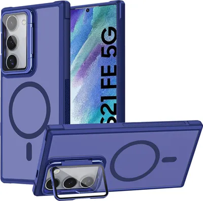 Obrázek produktu pro Ochranný kryt pro pouzdro Samsung Galaxy S21 FE, kovový kroužek pro bezdrátové nabíjení skládací ochrana fotoaparátu skleněný stojánek