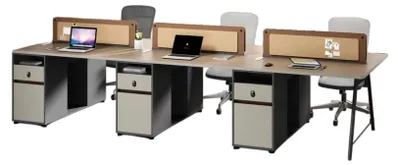 Image de Bureau moderne en bois pour 6 personnes, idéal pour un espace de travail