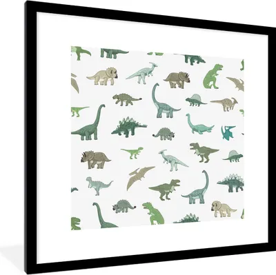 Produktbild von MuchoWow® Gerahmtes Poster Dinosaurier - Grün - Jungen - Braun - Kind - Muster 40x40 cm - Poster mit Schwarzem Bilderrahmen Wandposter Rahmen Foto Bilder - Poster - Plakat im Rahmen
