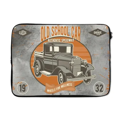 Produktbild von MuchoWow® Laptop Hülle 14 ZollMancave - Auto - Orange - Grau - Vintage Laptoptasche - Laptoptasche - Stoßsicher - Schutzhaube
