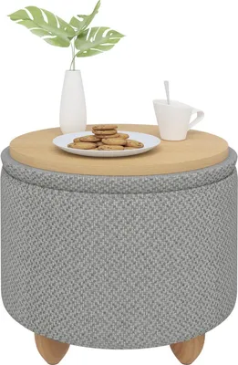 Immagine prodotto di Sgabello rotondo - Grigio - Tessuto - Con vano portaoggetti - 39x39x33cm