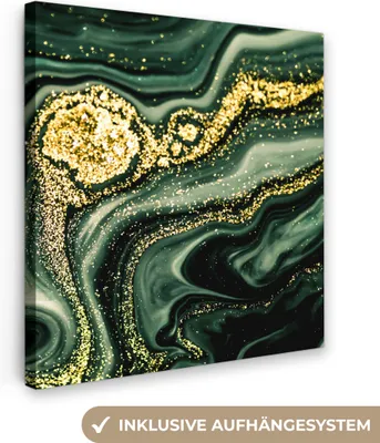 Produktbild von MuchoWow® - Leinwandbilder - Marmor - Gold - Glitter - Grün - Marmoroptik - Luxus, Wandbild, Wanddeko Bilder Wohnzimmer, 50x50 cm