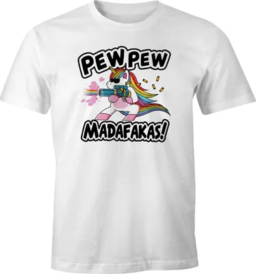 Produktbild von Herren T-Shirt Pew Pew Madafakas böses Einhorn Regenbogen Unicorn Fun-Shirt Spruch lustig Moonworks® weiß XL