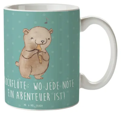 Produktbild von Mr. & Mrs. Panda Becher Abenteuer Blockflöte - Meeresbrise - Geschenk, Tasse, Bassblockflöte, Teetasse, Noten, Musiker, mit Spruch, Musizieren, Musikinstrument, Pott