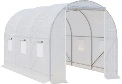 Zdjęcie produktu dla Szklarnia Outsunny 350x200x200cm, tunel foliowy na pomidory z drzwiami i oknem, ocynkowany stalowy tunel foliowy, tunel do sadzenia, szklarnia z kotwami gruntowymi, tunel ogrodowy, biały