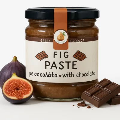 Produktbild von AgroFigs Feigen-Schokoladen-Paste 230 g – Griechische Feigenmarmelade mit Dunkler Schokolade
