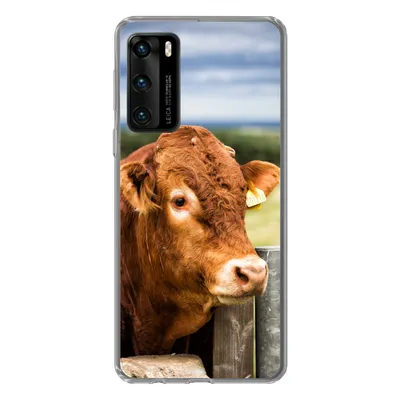 Produktbild von MuchoWow® Handyhülle Schutzhülle Hülle für Huawei P40 Schottischer Highlander - Berg - Zaun Silikon Softcase Handy Hülle - Handytasche
