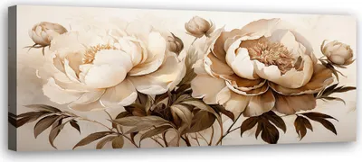 Produktbild von Leinwandbild Pfingstrosen Beige Blumen 120x40 Feeby Beige bild für die wand bereit zum aufhängen