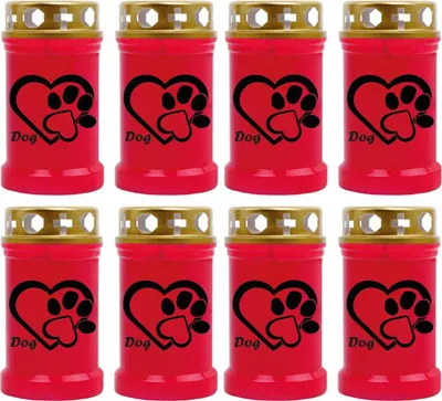 Produktbild von Grabkerze Rot 8er Pack, Brenndauer: 40 Stunden ( je Kerze ), Motiv: Herz Pfote