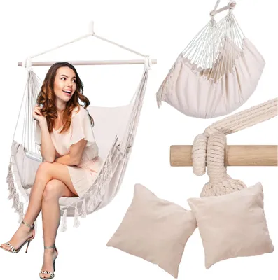 Produktbild von Hängesessel BAHIO Beige - Boho Stil mit Kissen