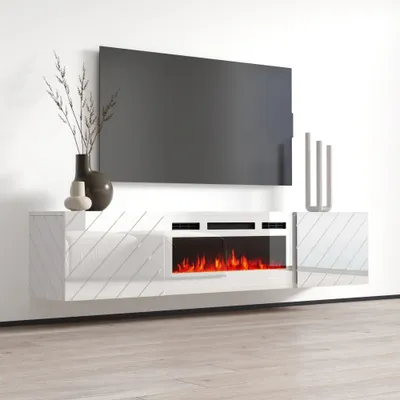 Produktbild von TV-Lowboard Fernsehtisch Fernsehschrank LUXE EF weiß  / Kamin weiß