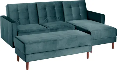 Produktbild von Max Winzer Funktionssofa mit Hocker Easy Relax - Samtvelours azur - Maße: 222 x 144 x 92 cm